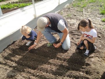 Mit viel Liebe werden die zarten Setzlinge und Samen eingepflanzt.
